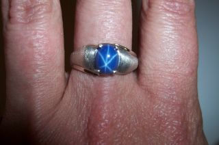 10k White Gold Blue Star Sapphire Ring Mens Size 8 1/2 Lindy Linde Vintage