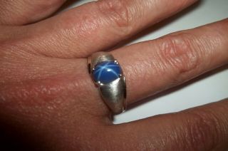 10k White Gold Blue Star Sapphire Ring Mens size 8 1/2 Lindy Linde Vintage 2