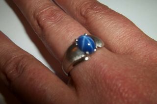 10k White Gold Blue Star Sapphire Ring Mens size 8 1/2 Lindy Linde Vintage 3