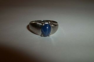 10k White Gold Blue Star Sapphire Ring Mens size 8 1/2 Lindy Linde Vintage 6