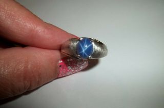 10k White Gold Blue Star Sapphire Ring Mens size 8 1/2 Lindy Linde Vintage 7