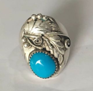 Vintage Signed “ld” Old Pawn Navajo Sterling Silver Turquoise Ring
