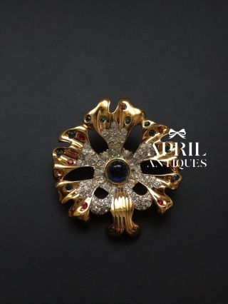 Vintage D’orlan Gold - Tone Peacock Blue Cabochon Glass Brooch