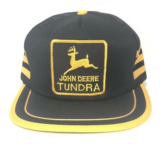 Vtg John Deere Tundra Black Louisville Full Mesh Snapback Trucker Patch Hat Cap