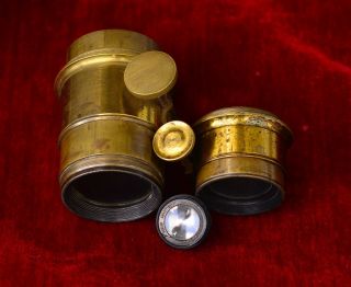 Two Vintage Brass Petzval Lens A Rare Darlot Paris & Larger Unmarked Lens