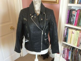 Ladies Vintage Lewis Leathers Black Biker Jacket With Tassels 36 "