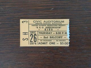 Rare Kiss Vintage December 26 1974 Concert Tour Ticket Stub