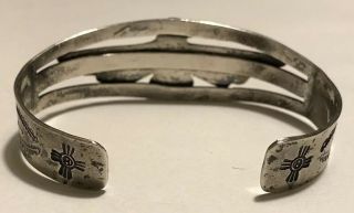 Vintage NAVAJO Stamped Sterling THUNDERBIRD Cuff Bracelet w/Arrows Happy Symbols 5