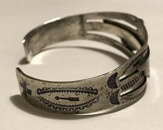 Vintage NAVAJO Stamped Sterling THUNDERBIRD Cuff Bracelet w/Arrows Happy Symbols 6