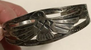 Vintage NAVAJO Stamped Sterling THUNDERBIRD Cuff Bracelet w/Arrows Happy Symbols 8