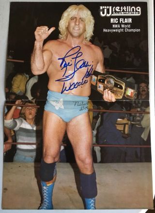 Ric Flair Signed Pwi Wrestling Poster Nwa Vintage Autograph (exact Proof) Nwa Wcw