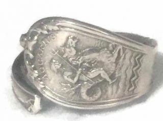 Vintage Aquarius Spoon Ring Water Sterling Silver Ring Size 7.  50