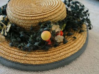 Vintage Madame Alexander Cissy Straw Hat Netting Fruit Flowers