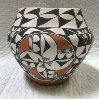 Vintage Acoma Pottery Olla Vase Signed L.  Garcia Polychrome Geometric Pot