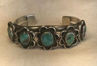 Vintage Old Pawn Sterling Silver Cuff Bracelet Native American Turquoise