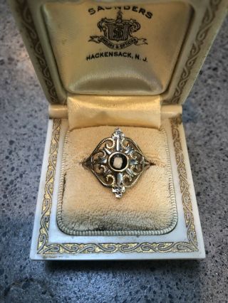 Vintage 10k Yellow/white Gold Filigree Cross Religious Ring With Relic Size 9