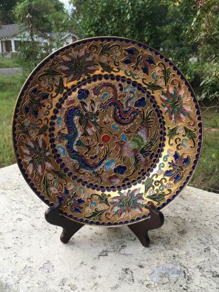 Vintage Chinese Dragon & Phoenix Cloisonné Plate - 10 " Plate
