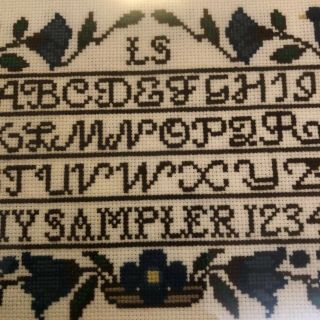 Vintage Completed Cross Stitch Sampler Professionally Framed 11 3/4 