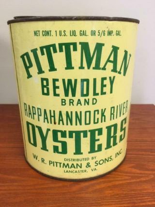 Vintage Pittman Bewdley Rappahannock River Oyster Gallon Tin Can Lancaster Va 10