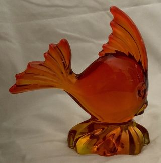 Vintage Viking Art Glass Persimmon Amberina Orange Angel Fish