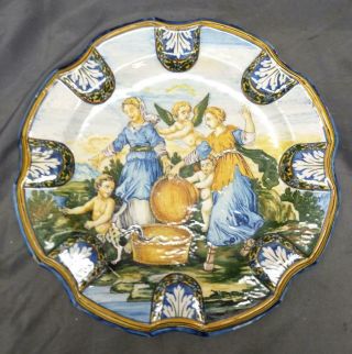 Vintage Old Art Pottery European Faience Majolica Religious Plate Italian French