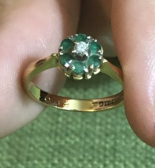 Vintage Solid 9ct Gold Diamond & Emerald Engagement/dress Ring Size M