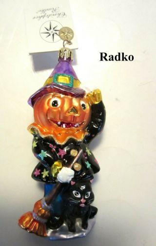 Vintage Christopher Radko Sweeps Mcbroom Halloween Ornament Cat Pumpkin Tag