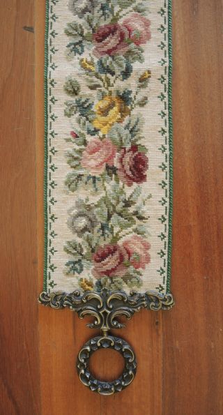 Vintage Danish Hand Worked Tapestry Cross Stitch Bell Pull Wall Hanging