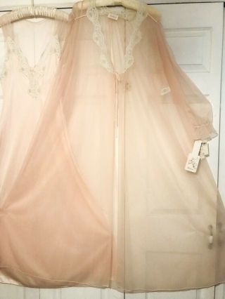 NWT Barbizon Blush Silky Satin Gown Peignoir SET Nightgown & Sheer Robe M L EXC 4