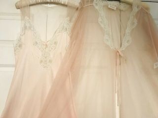 NWT Barbizon Blush Silky Satin Gown Peignoir SET Nightgown & Sheer Robe M L EXC 6