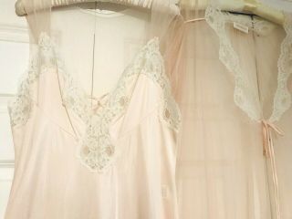NWT Barbizon Blush Silky Satin Gown Peignoir SET Nightgown & Sheer Robe M L EXC 7
