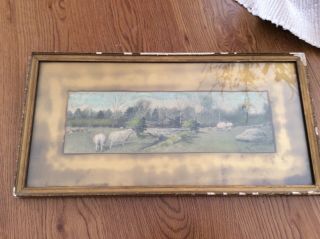 Vintage Watercolor Painting,  Sheep,  Frame With Wooden Nails,  Collectible
