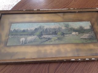 Vintage Watercolor painting,  Sheep,  Frame with wooden nails,  Collectible 2