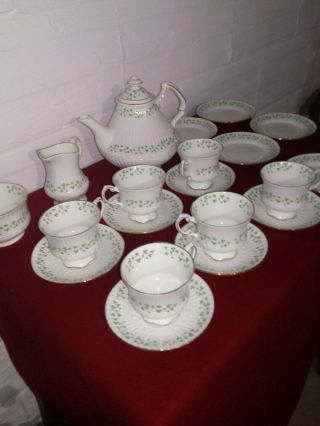 Vintage Large 21 Piece Royal Tara Shamrock Tea Set With Rare Teapot