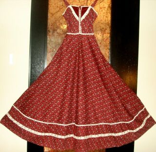 Vintage Gunne Sax Burgundy Calico Corset Halter Maxi Dress By Jessica Mcclintock