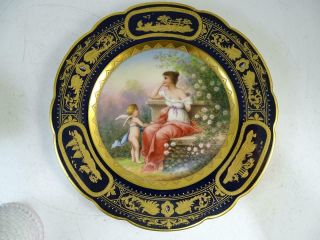 Antique Porcelain Hand Painted Royal Vienna Austria Plate Dish Gold 8.  75 " Vtg