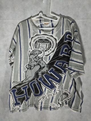 Howard University Vintage 90s Bisons All Over Graphic T Shirt Xl Hbcu