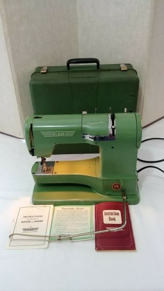 Vintage Green Elna Supermatic Sewing Machine In Hard Carrying Case - Work 