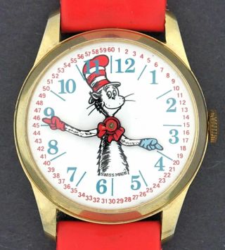 Vintage 1972 Wind - Up Cat In The Hat Dr.  Seuss Character Watch By Lafayette