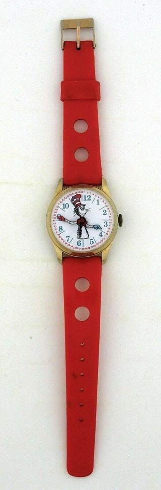 Vintage 1972 wind - up Cat in the Hat Dr.  Seuss Character Watch by Lafayette 3