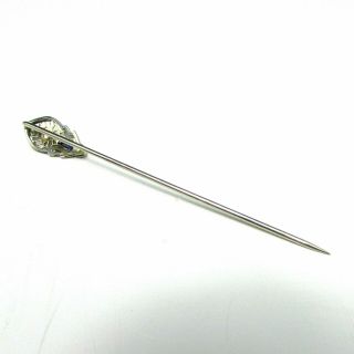 Vintage Art Deco 14K White Gold Diamond & Sapphire Filigree Stick Pin w/ Box 3