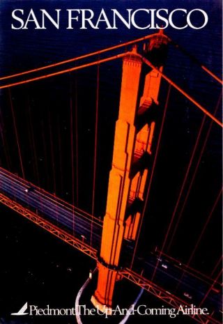 Vintage Travel Poster Piedmont Airline Golden Gate Bridge San Francisco