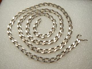 Vintage Sterling Silver Italian Flat Link 31 1/2 Inch Curb Chain 2.  39 Ounces