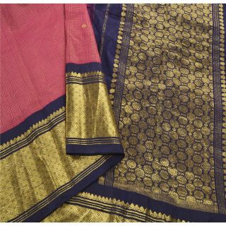 Sanskriti Vintage Pink Heavy Saree Pure Silk Brocade Woven Craft 5yd Fabric Sari
