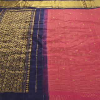 Sanskriti Vintage Pink Heavy Saree Pure Silk Brocade Woven Craft 5Yd Fabric Sari 2