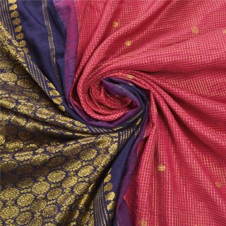 Sanskriti Vintage Pink Heavy Saree Pure Silk Brocade Woven Craft 5Yd Fabric Sari 5