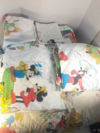 Vintage Mickey Mouse & Friends Twin Bed Set Walt Disney Production Yard Work