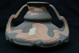 Rare Atq J.  B.  Owens Pottery Owensart Henri Deux Art Nouveau 2 - Handle Vase