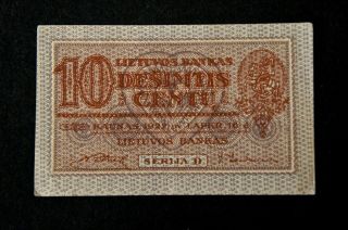 Lithuania - 10 Centu - Rare - 1922 Banknote - Looks Uncirculated