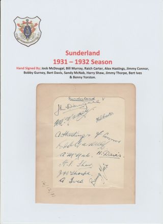 Sunderland 1931 - 1932 Very Rare Hand Signed Book Page 12 X Signatures